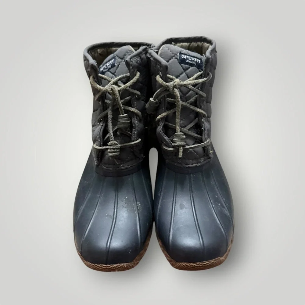 Sperry Saltwater Quilted Duck Rain Boots Women 8 Black Waterproof Preppy Coastal